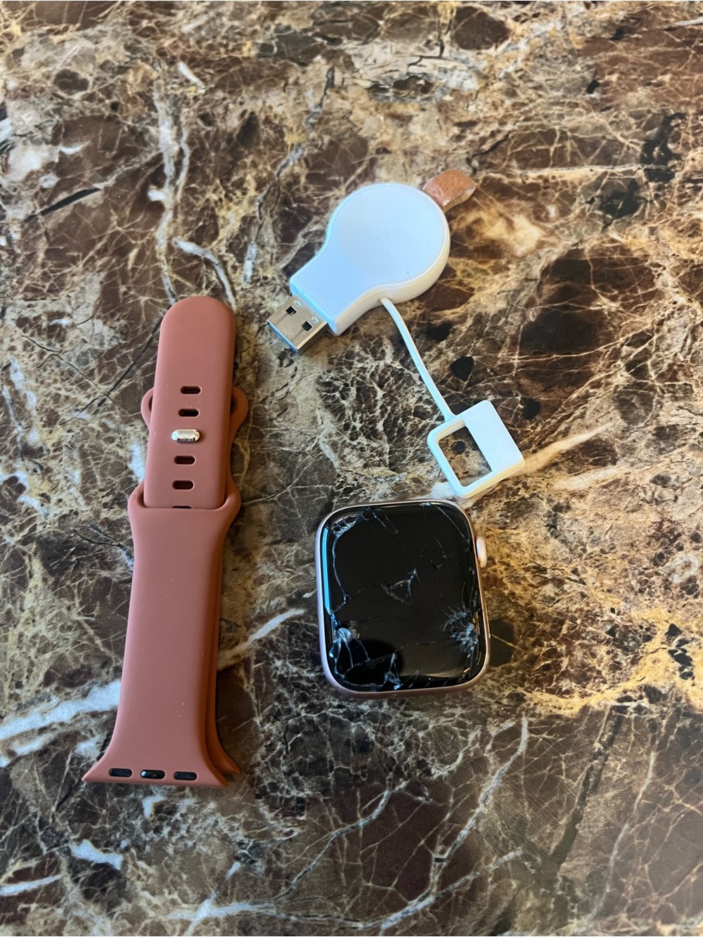Rose Gold Apple Watch Series 4 New Silicone Band and White Charger Adapter